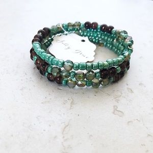 Sea green glass bead wrap around bracelet